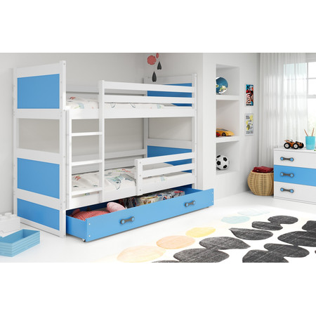 Dětská patrová postel RICO 160x80 cm Bílá Modrá BMS