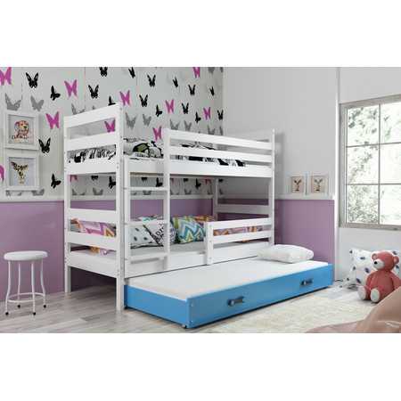 Dětská patrová postel s výsuvnou postelí ERYK 160x80 cm Modrá Bílá BMS