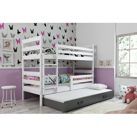 Dětská patrová postel s výsuvnou postelí ERYK 160x80 cm Šedá Bílá BMS