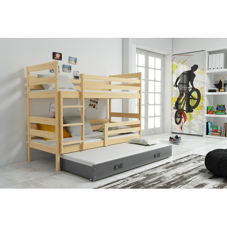 Dětská patrová postel s výsuvnou postelí ERYK 160x80 cm Šedá Borovice BMS