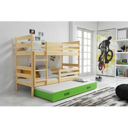 Dětská patrová postel s výsuvnou postelí ERYK 190x80 cm Zelená Borovice BMS