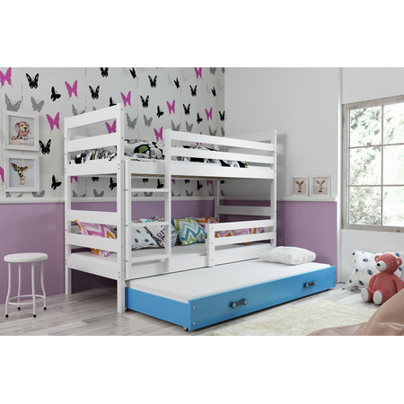 Dětská patrová postel s výsuvnou postelí ERYK 200x90 cm Modrá Bílá BMS