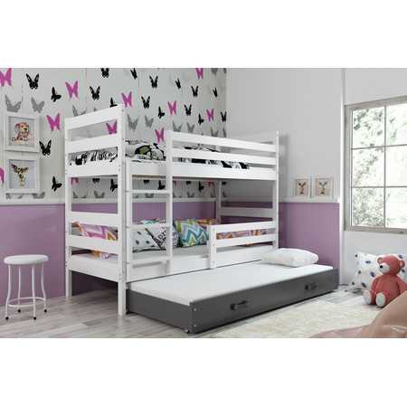 Dětská patrová postel s výsuvnou postelí ERYK 200x90 cm Šedá Bílá BMS