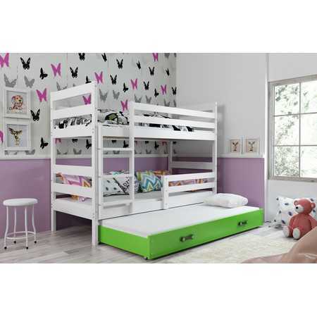 Dětská patrová postel s výsuvnou postelí ERYK 200x90 cm Zelená Bílá BMS