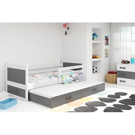 Dětská postel s výsuvnou postelí RICO 190x80 cm Bílá Šedá BMS