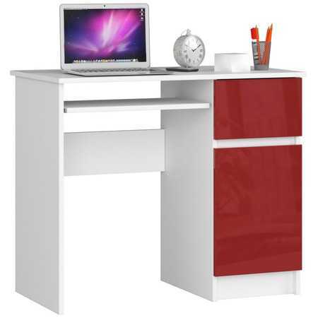 Počítačový stůl PIKSEL pravá bílá/červená lesk Akord