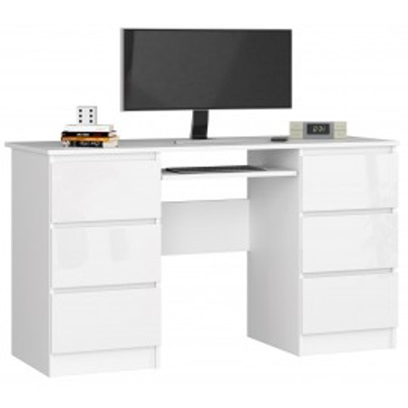 Počítačový stůl A-11 - bílá/bílá lesk Akord