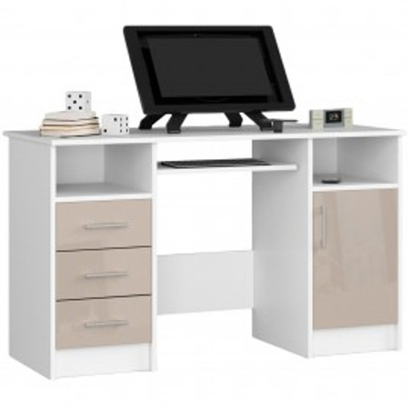 Počítačový stůl ANA - bílá/cappuccino lesk Akord