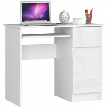 Počítačový stůl PIKSEL pravá - bílá/bílá lesk Akord