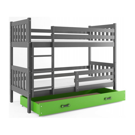 Dětská patrová postel CARINO s úložným prostorem 80x190 cm - grafit Zelená BMS