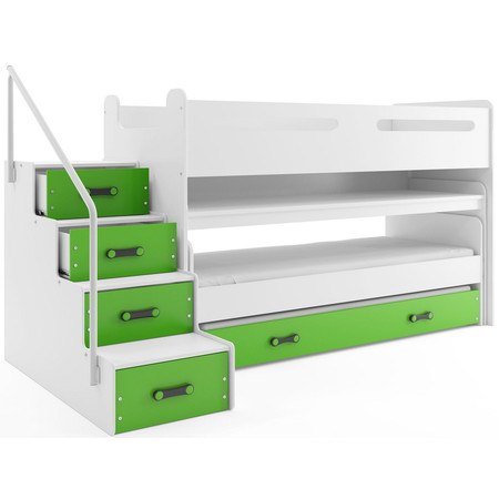 Dětská patrová postel s výsuvnou postelí MAX I 80x200 cm - bílá Zelená BMS